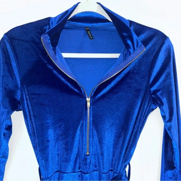 Vibrant Blue Velvet long sleeve Dress NWOT - Picture 2 of 5